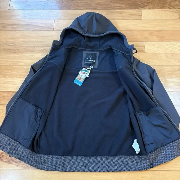 PrAna Zion Zip Up Hoodie Mens Sz L Gray Knit Hooded DWR Sweatshirt - Picture 6 of 9